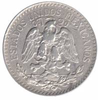 (1921) Монета Мексика 1921 год 50 сентаво   Серебро Ag 720  VF